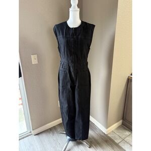 Universal Thread Womens Black Sleeveless Denim Jumpsuit Size 8 Zip Front Utility